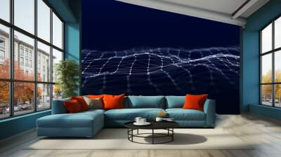 Large digital data background. Abstract wave with moving dots. 3d rendering Wall mural