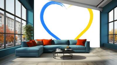 The outline of the heart is drawn with a bristle brush in two colors: blue and yellow, flat vector isolated on white Wall mural