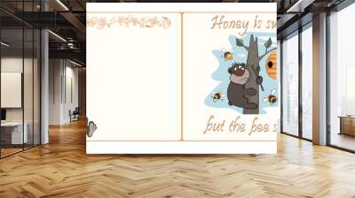 Bear and bees postcard cartoon Wall mural