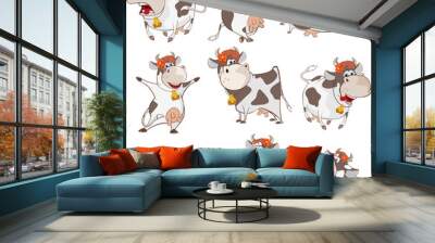 Set of Vector Cartoon Illustration. A Cute Cow for you Design Wall mural