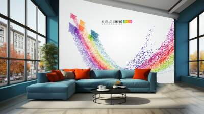 Countless colorful particles form a rainbow-shaped arrow, symbolizing rise and development, vector graphics. Wall mural