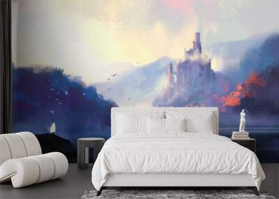 Fantasy style medieval castle, digital illustration. Wall mural