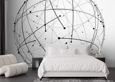 point and curve constructed the sphere wireframe, technological sense abstract illustration. Wall mural