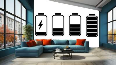 Battery Icon Vector Illustration Set on White Background for Computer, Technology, and Mobile Design with Charge Symbol and Energy Representation Wall mural