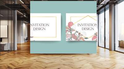 Set of two horizontal invitation card templates. Invitation card is made in a bohemian style on a floral background using hibiscus flowers and gumamela. Template is perfect for wedding invitations. Wall mural