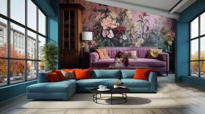 Apartment adorned with blooming floral wallpaper Wall mural