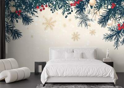 Cheerful holiday sign decorated with frosted snowflakes. Sending you warm christmas greetings and a thriving new year ahead. Expansive festive theme for banners, cards, websites, and flyers Wall mural