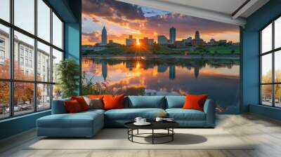 City of omaha, nebraska skyline along the banks of the mighty missouri river in the united states of america Wall mural