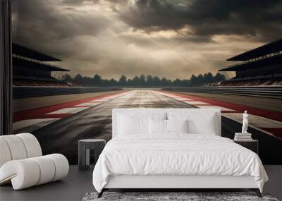 Deserted motor sport asphalt race track, empty of any cars Wall mural