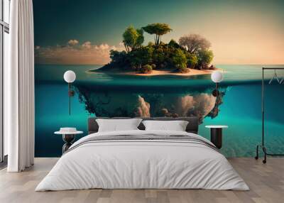 Solitary island in the vast ocean, isolation theme Wall mural