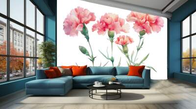 Watercolor-style painting of carnation flowers against a white backdrop Wall mural