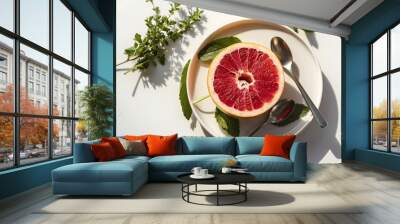 fresh red pomelo fruit or grapefruit on plate Wall mural