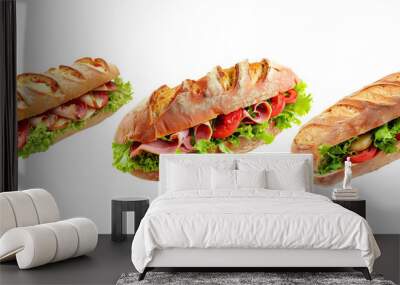 Ciabatta sandwich isolated on transparent background Wall mural