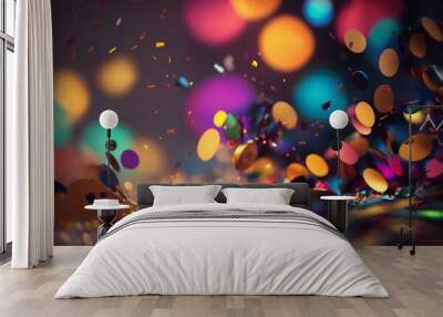 Colorful confetti in front of colorful background with Bokeh. Generative AI Wall mural