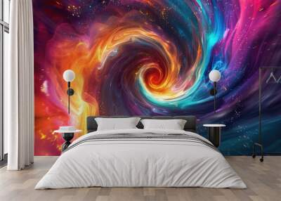 Colorful vortex energy, cosmic spiral waves, multicolor swirls explosion. Abstract futuristic digital background. Wall mural