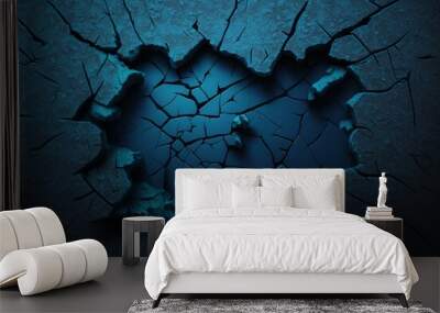 cracked dark blue cement texture background. generative ai Wall mural