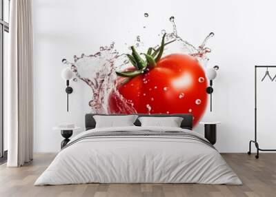 fresh tomatoes with water splash isolated on white background. generative ai Wall mural