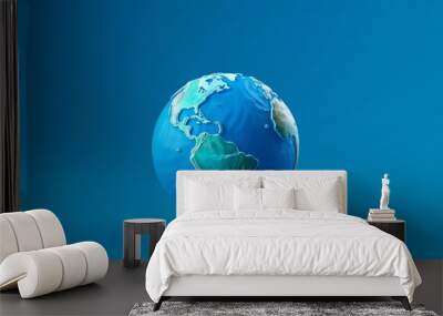 World globe, earth map, isolated on blue. generative ai Wall mural