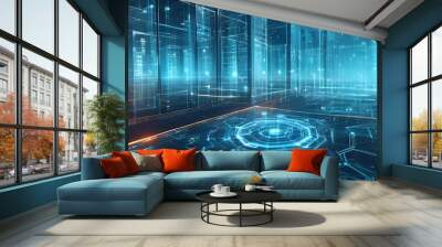 Abstract digital background. Can be used for technological processes, neural networks and AI, digital storages, sound and graphic forms, science, education, etc. Wall mural