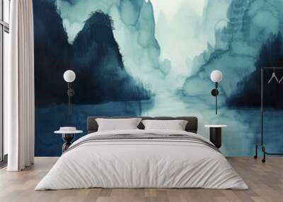 Blue Landscape in Chinese Ink Style Wall mural