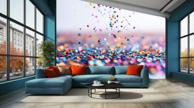 A minimalist illustration of falling confetti on a white background, capturing the festive atmosphere of the New Year. Wall mural