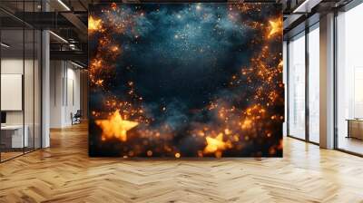 Abstract dark background with golden stars and bokeh lights Wall mural