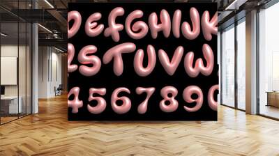 Baloon 3D pink bubble font in Y2K style. Playful design inspired by 2000s or 90s, inflated letters. Trendy English type. Realistic vector illustration Wall mural