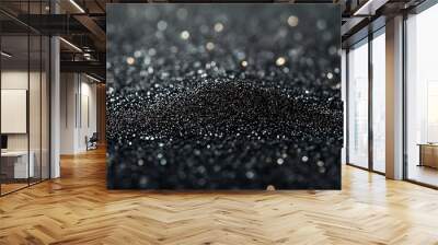 Black glitter sparkles on a dark background with bokeh Wall mural