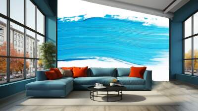 bright light blue brush stroke of paint on white background Wall mural