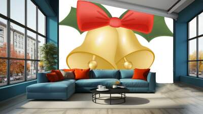 christmas bells with red ribbon Wall mural