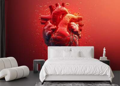 Creative illustration of a heart attack with a heart constricted by tight bands Wall mural