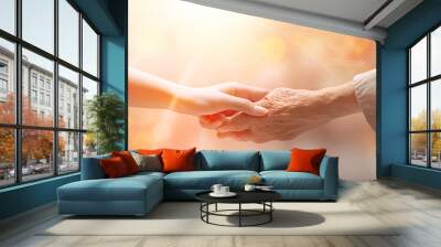 Embracing Generations: Holding Hands,handshake between two people.AI Generative  Wall mural