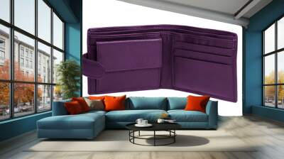 Purple violet opened leather wallet classic isolated on the white background Wall mural