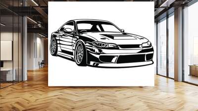 Sports car. Racing auto. Vector monochrome illustration Wall mural