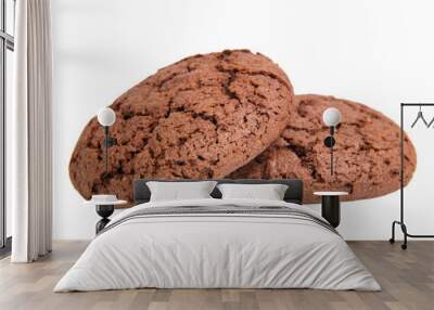 Two perfect dark chocolate cookies isolated on the white background Wall mural