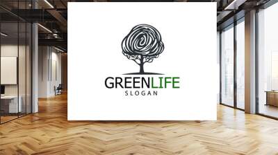 Vector illustration of tree logo or icon. Design template, badges, labels and logotype for business Wall mural