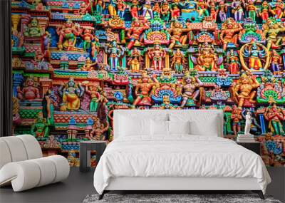 Colorful carved walls of the Indian temple. Wall mural