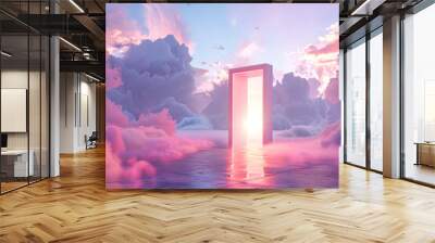 A geometric three-dimensional portal of hot fiery red-orange color, an abstract door to other dimensions. Wall mural