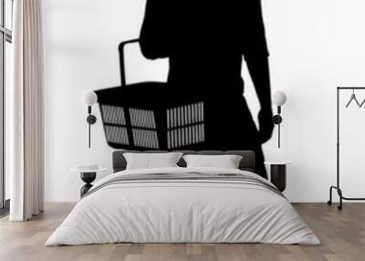 A silhouette of a man holding a shopping basket Wall mural