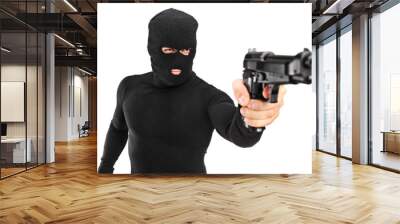 a view of a man with robbery mask holding a gun Wall mural