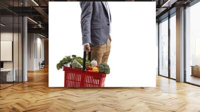 Bearded man standing with a full shopping basket Wall mural