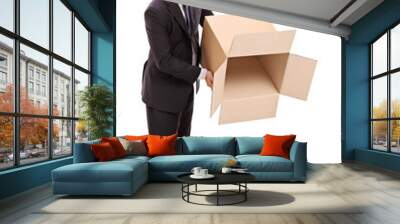 Businessman holding an empty box Wall mural