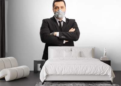 Businessman wearing a mask against air pollution Wall mural