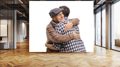 Elderly man and a young man hugging each other Wall mural