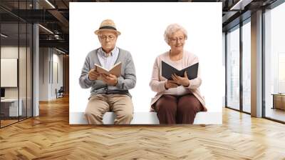 Elderly man and woman reading books Wall mural