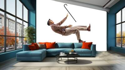 Elderly man with a walking cane falling Wall mural