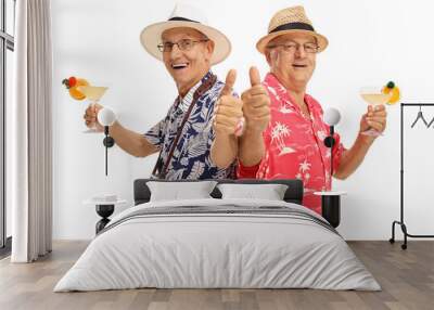 Elderly tourist with cocktails making thumb up gestures Wall mural