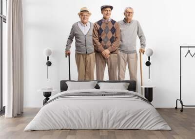 Full length portrait of three elderly man standing Wall mural