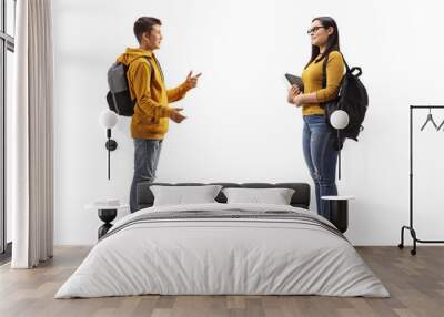 Full length profile shot of a teenager talking to an older female student Wall mural