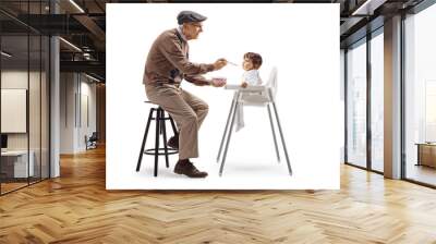 Grandfather feeding a baby with a spoon Wall mural